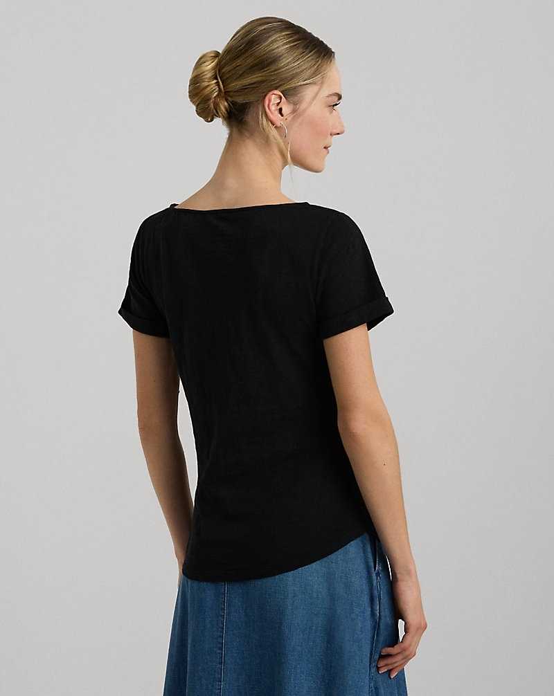 Tops Ralph Lauren Eyelet Slub Jersey Boatneck Tee Mujer Negros | HSYJMOP-70 - vista 4
