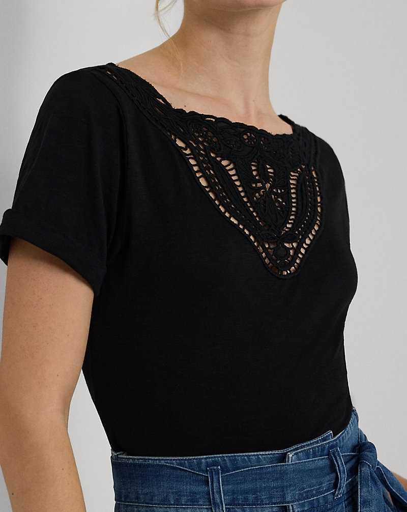Tops Ralph Lauren Eyelet Slub Jersey Boatneck Tee Mujer Negros | HSYJMOP-70 - vista 5