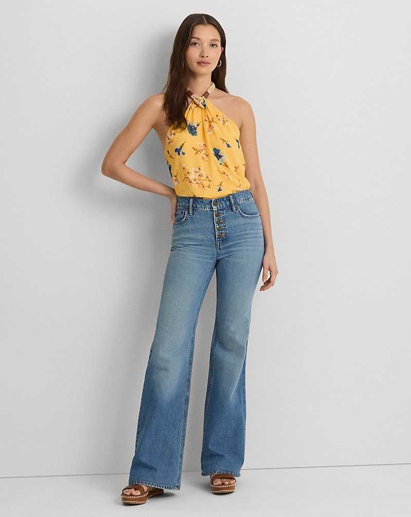 Tops Ralph Lauren Floral Crinkle Georgette Halter Top Mujer Amarillos | JNSFYOZ-25 - vista 3