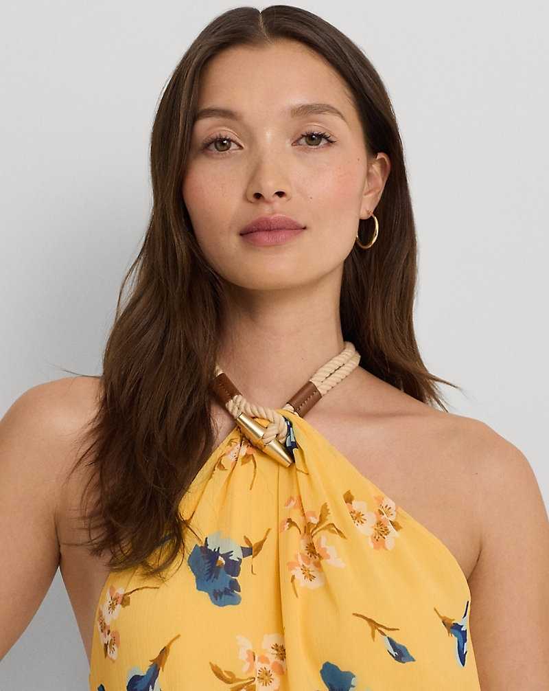 Tops Ralph Lauren Floral Crinkle Georgette Halter Top Mujer Amarillos | JNSFYOZ-25 - vista 5
