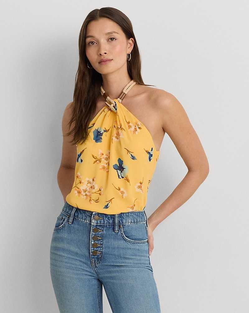Tops Ralph Lauren Floral Crinkle Georgette Halter Top Mujer Amarillos | JNSFYOZ-25 - vista 1