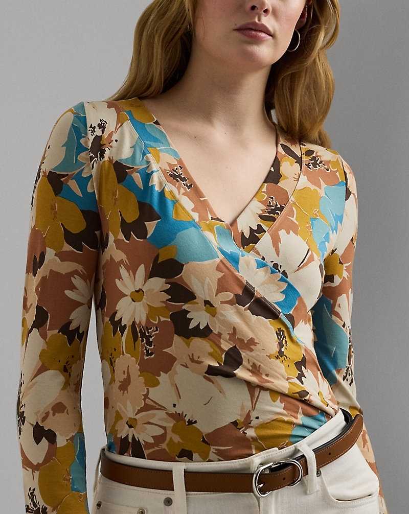 Tops Ralph Lauren Floral Jersey Surplice Top Mujer Creme | ICDTPVL-14 - vista 5