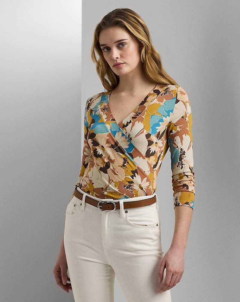 Tops Ralph Lauren Floral Jersey Surplice Top Mujer Creme | ICDTPVL-14 - vista 1