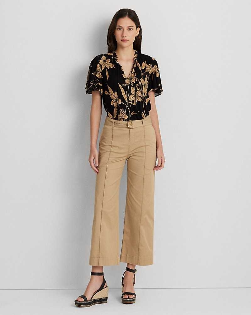 Tops Ralph Lauren Floral Linen-Blend Jersey Tie-Neck Top Mujer Black/Tan | SHLCPKR-16 - vista 3