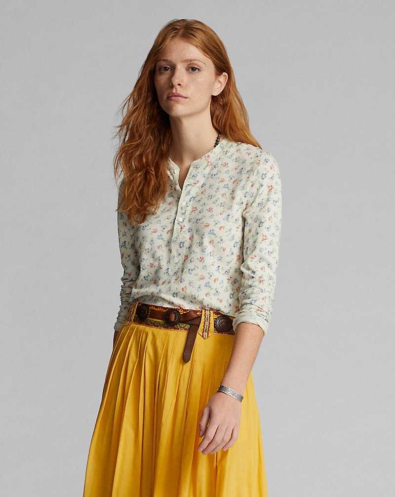 Tops Ralph Lauren Floral Linen-Cotton Jersey Henley Mujer Cream/Multi | CSGQRDP-91 - vista 2