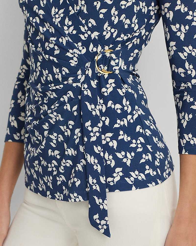 Tops Ralph Lauren Floral Stretch Jersey Top Mujer Blue/Cream | LTPFGRN-38 - vista 5