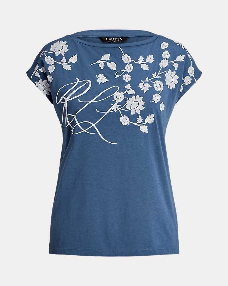 Tops Ralph Lauren Floral-Embroidered Jersey Tee Mujer Azules | TAVNSPI-60 - vista 2