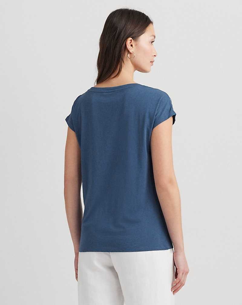 Tops Ralph Lauren Floral-Embroidered Jersey Tee Mujer Azules | TAVNSPI-60 - vista 4