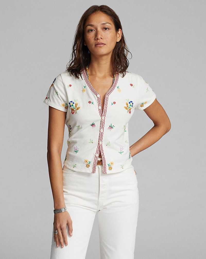 Tops Ralph Lauren Floral-Embroidered Jersey Top Mujer Off-white/Multi | ZXNDRSP-43 - vista 2