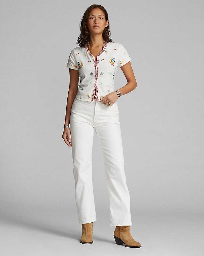 Tops Ralph Lauren Floral-Embroidered Jersey Top Mujer Off-white/Multi | ZXNDRSP-43 - vista 3