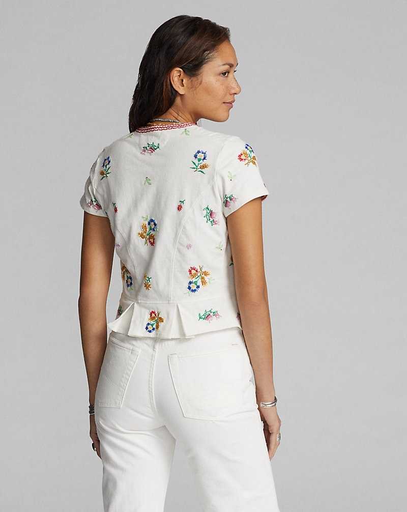 Tops Ralph Lauren Floral-Embroidered Jersey Top Mujer Off-white/Multi | ZXNDRSP-43 - vista 4