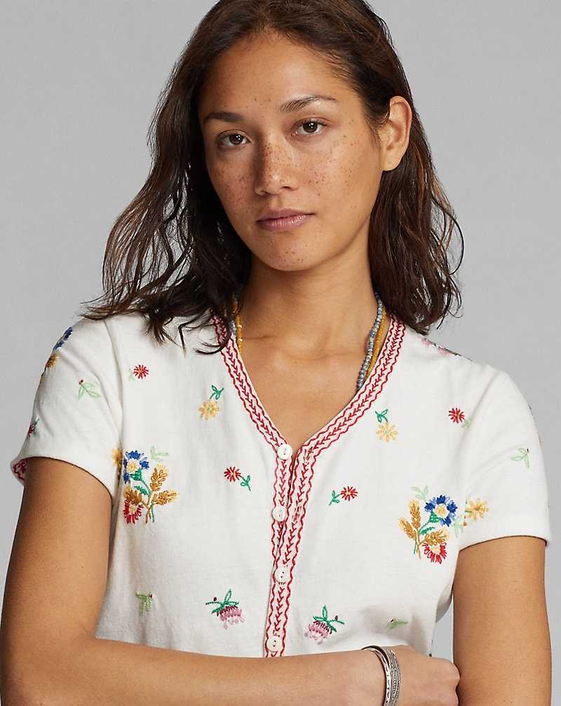 Tops Ralph Lauren Floral-Embroidered Jersey Top Mujer Off-white/Multi | ZXNDRSP-43 - vista 5