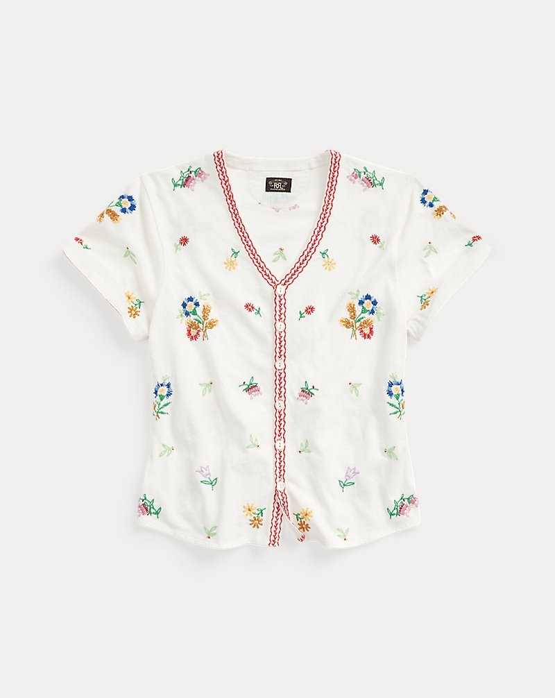 Tops Ralph Lauren Floral-Embroidered Jersey Top Mujer Off-white/Multi | ZXNDRSP-43 - vista 1