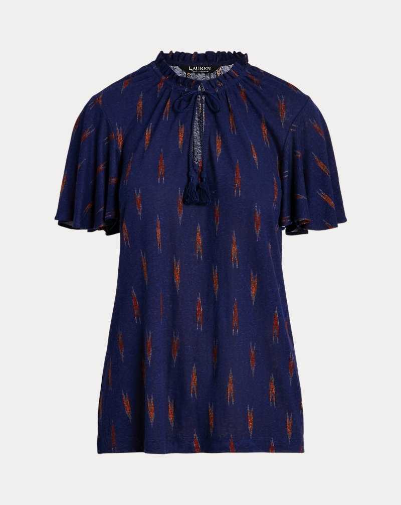Tops Ralph Lauren Geo-Print Jersey Tie-Neck Top Mujer Azul Marino | TKMQPIB-16 - vista 2