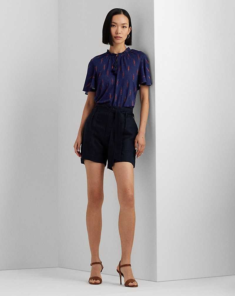 Tops Ralph Lauren Geo-Print Jersey Tie-Neck Top Mujer Azul Marino | TKMQPIB-16 - vista 3