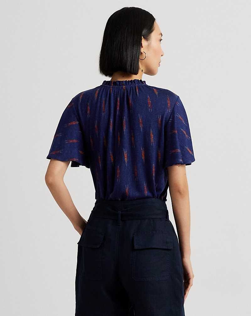 Tops Ralph Lauren Geo-Print Jersey Tie-Neck Top Mujer Azul Marino | TKMQPIB-16 - vista 4