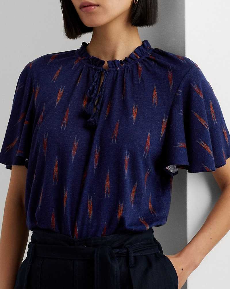 Tops Ralph Lauren Geo-Print Jersey Tie-Neck Top Mujer Azul Marino | TKMQPIB-16 - vista 5