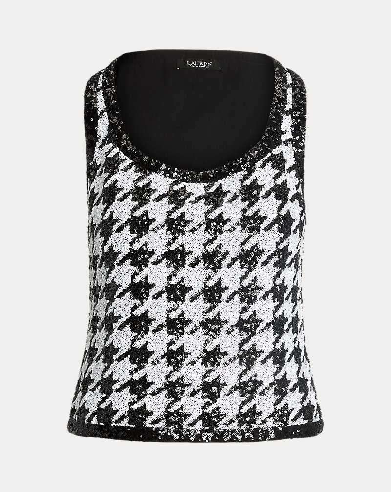 Tops Ralph Lauren Houndstooth Sequined Sleeveless Top Mujer Cream/Black | CTASWGU-02 - vista 2