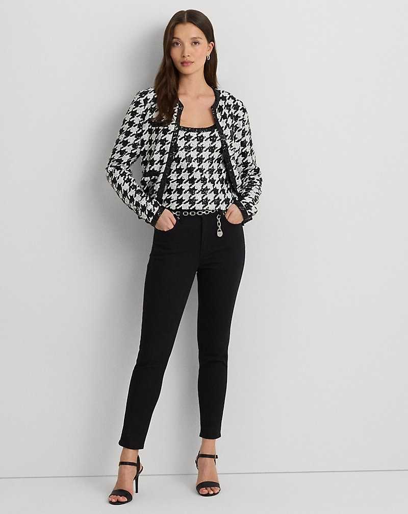 Tops Ralph Lauren Houndstooth Sequined Sleeveless Top Mujer Cream/Black | CTASWGU-02 - vista 3