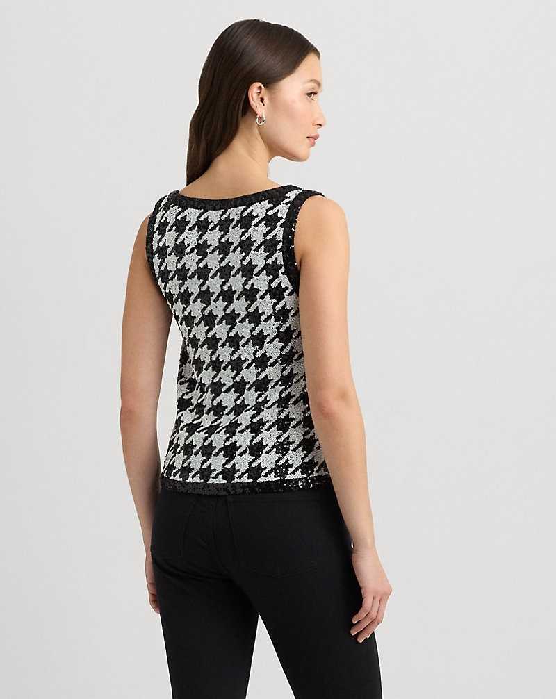 Tops Ralph Lauren Houndstooth Sequined Sleeveless Top Mujer Cream/Black | CTASWGU-02 - vista 4