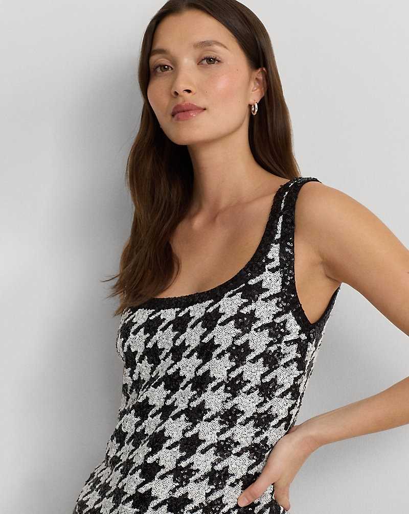 Tops Ralph Lauren Houndstooth Sequined Sleeveless Top Mujer Cream/Black | CTASWGU-02 - vista 5