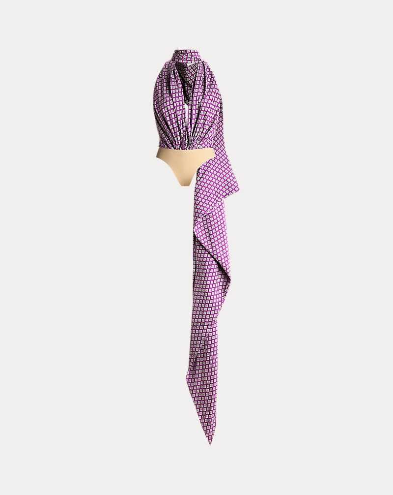 Tops Ralph Lauren Jarvis Print Silk Habotai Top Mujer Morados | IKTJYOC-20 - vista 2