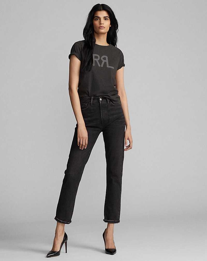 Tops Ralph Lauren Logo Cotton Jersey Tee Mujer Negros | MAZPRQH-34 - vista 3