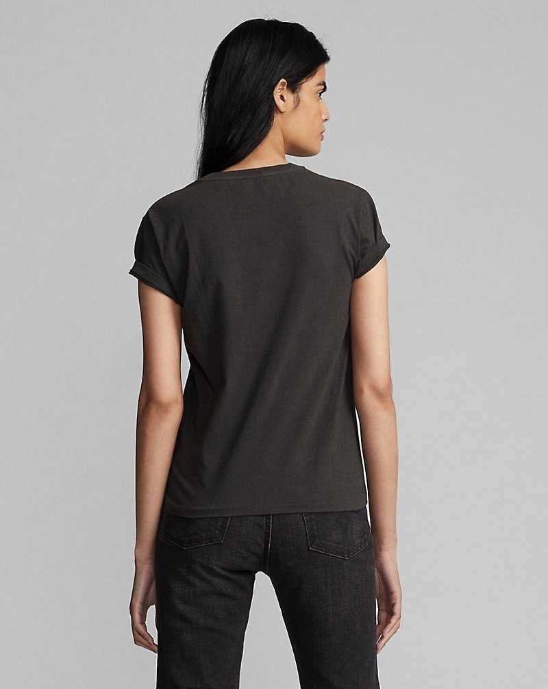 Tops Ralph Lauren Logo Cotton Jersey Tee Mujer Negros | MAZPRQH-34 - vista 4