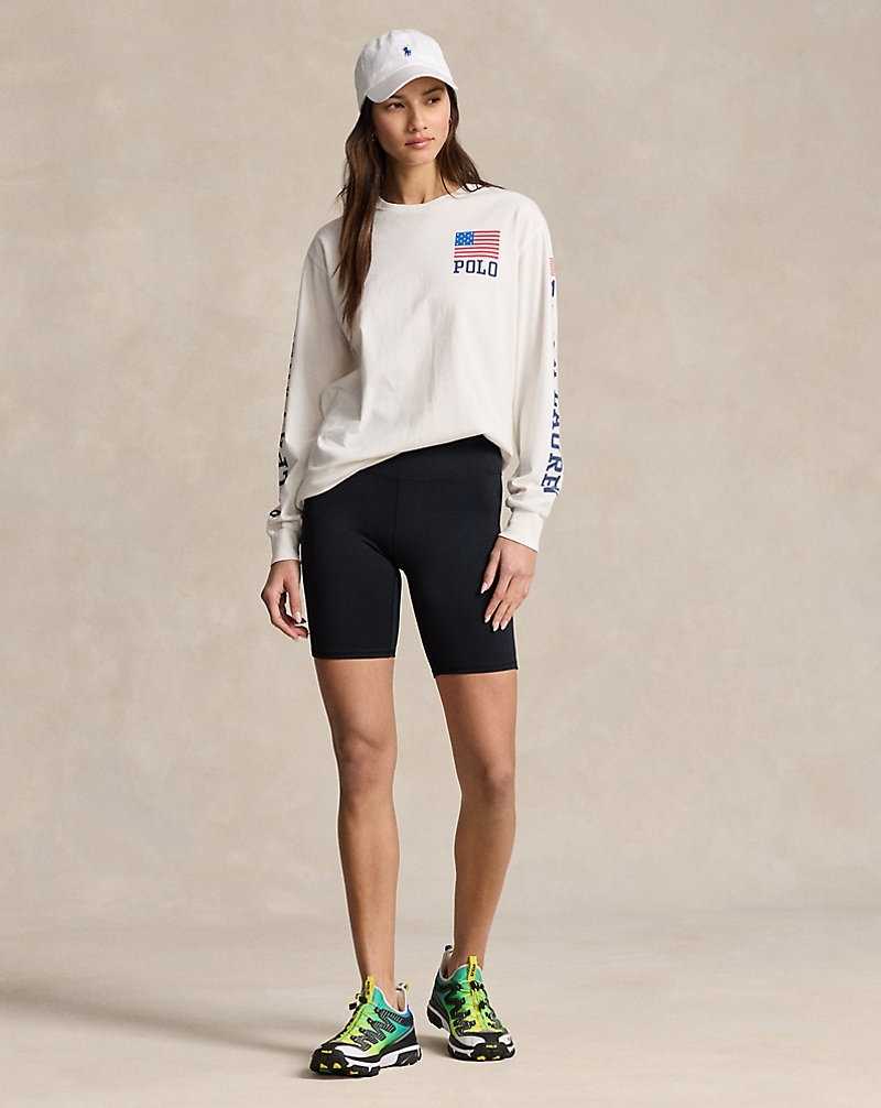 Tops Ralph Lauren Logo Flag Jersey Long-Sleeve Tee Mujer Blancos | OMHIQJA-84 - vista 3