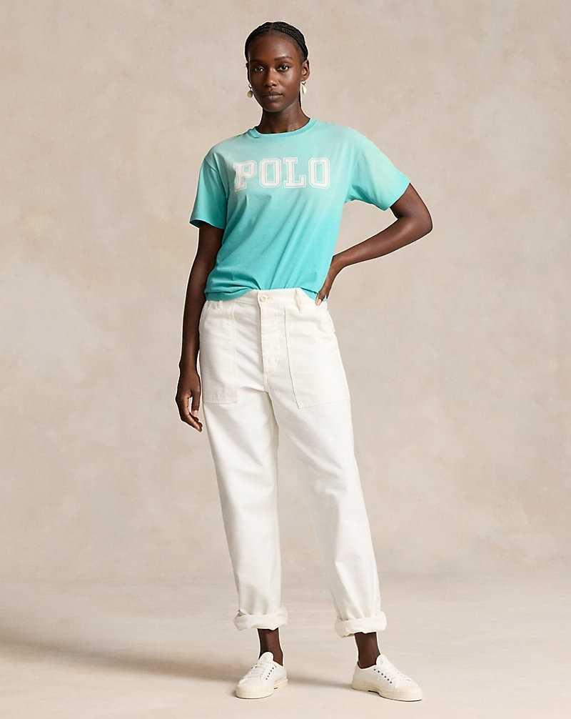 Tops Ralph Lauren Logo Jersey Crewneck Tee Mujer Aqua Glass | ZQNBTPH-16 - vista 3