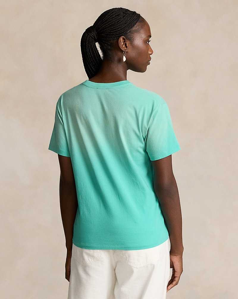 Tops Ralph Lauren Logo Jersey Crewneck Tee Mujer Aqua Glass | ZQNBTPH-16 - vista 4