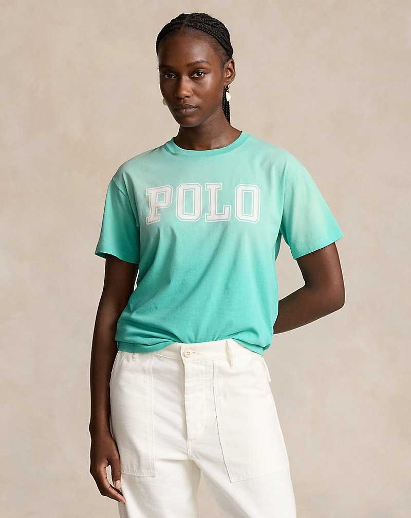 Tops Ralph Lauren Logo Jersey Crewneck Tee Mujer Aqua Glass | ZQNBTPH-16 - vista 1