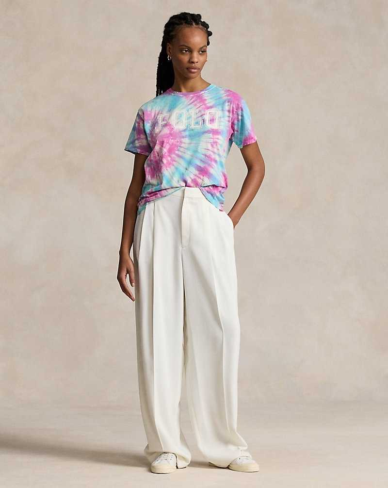 Tops Ralph Lauren Logo Tie-Dye Cotton Jersey Tee Mujer Pink/blue Tie Dye | CBANDGT-26 - vista 3