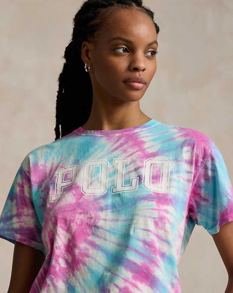 Tops Ralph Lauren Logo Tie-Dye Cotton Jersey Tee Mujer Pink/blue Tie Dye | CBANDGT-26 - vista 5