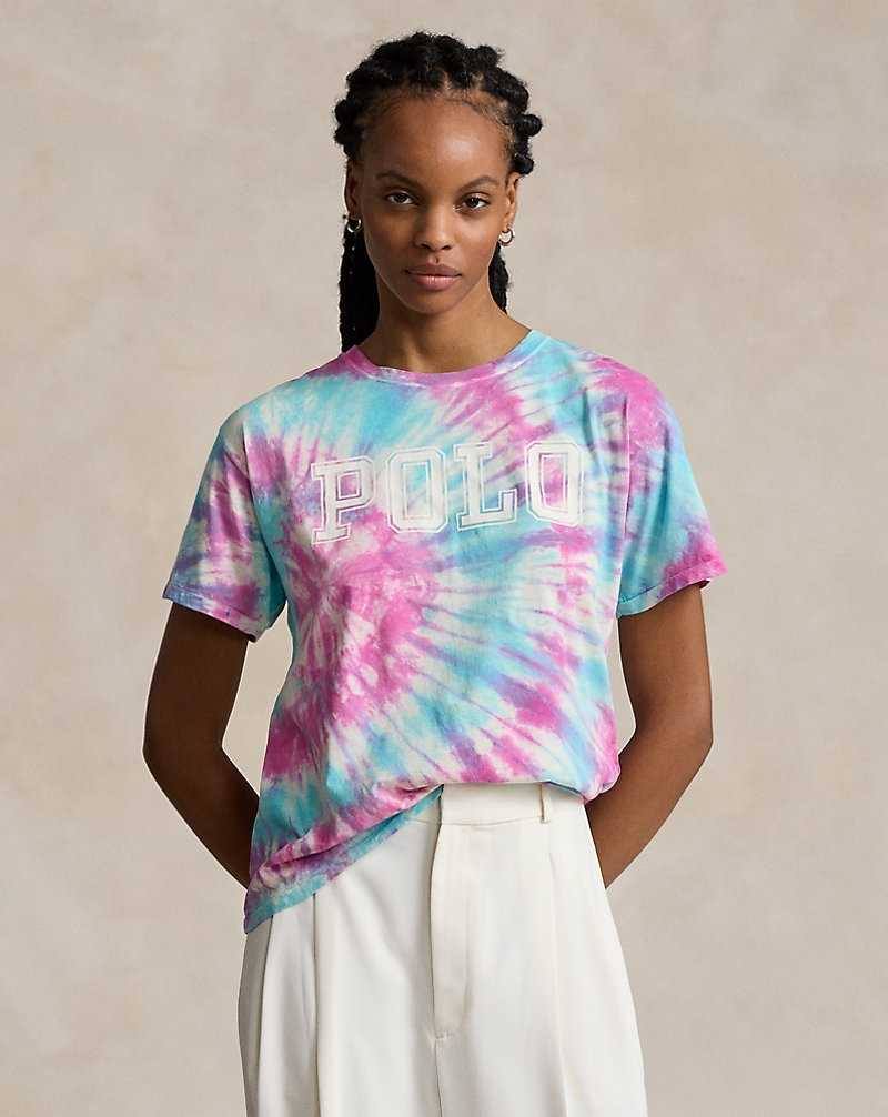 Tops Ralph Lauren Logo Tie-Dye Cotton Jersey Tee Mujer Pink/blue Tie Dye | CBANDGT-26 - vista 1
