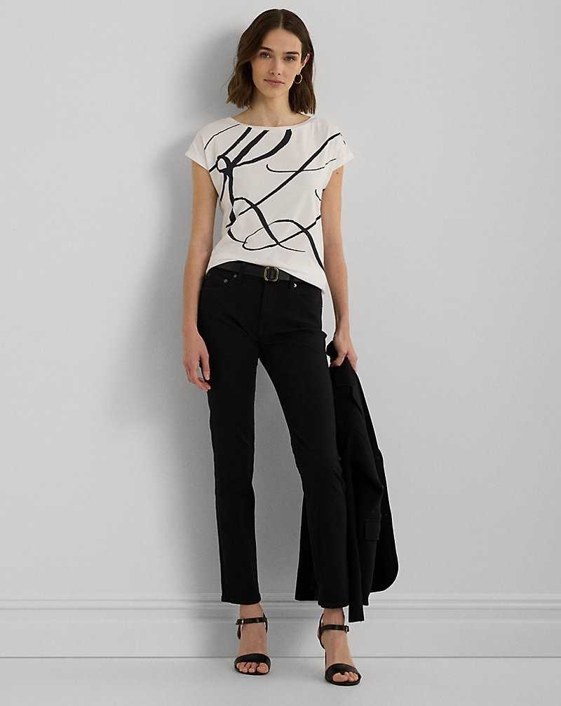Tops Ralph Lauren Logo-Print Cotton-Blend Top Mujer Blancos | WUYMDFL-16 - vista 3