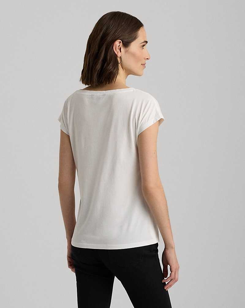 Tops Ralph Lauren Logo-Print Cotton-Blend Top Mujer Blancos | WUYMDFL-16 - vista 4