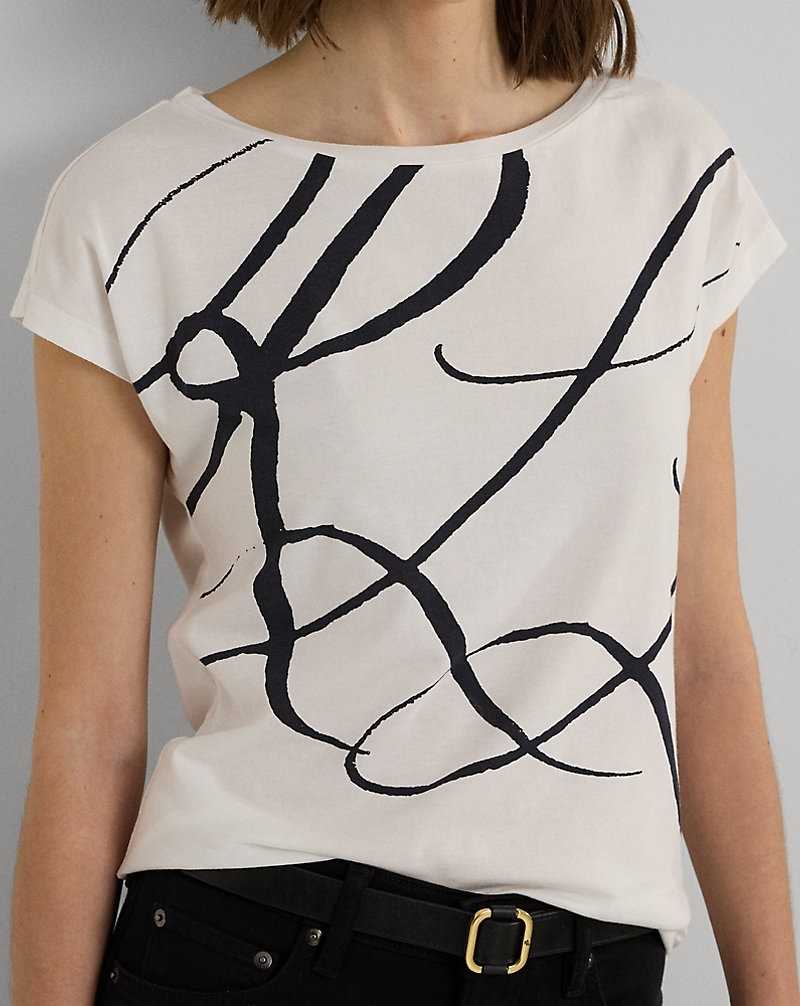 Tops Ralph Lauren Logo-Print Cotton-Blend Top Mujer Blancos | WUYMDFL-16 - vista 5