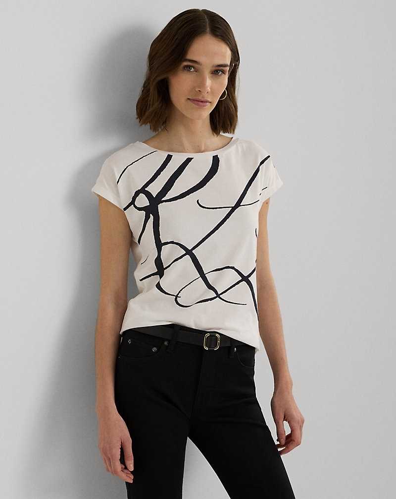 Tops Ralph Lauren Logo-Print Cotton-Blend Top Mujer Blancos | WUYMDFL-16 - vista 1