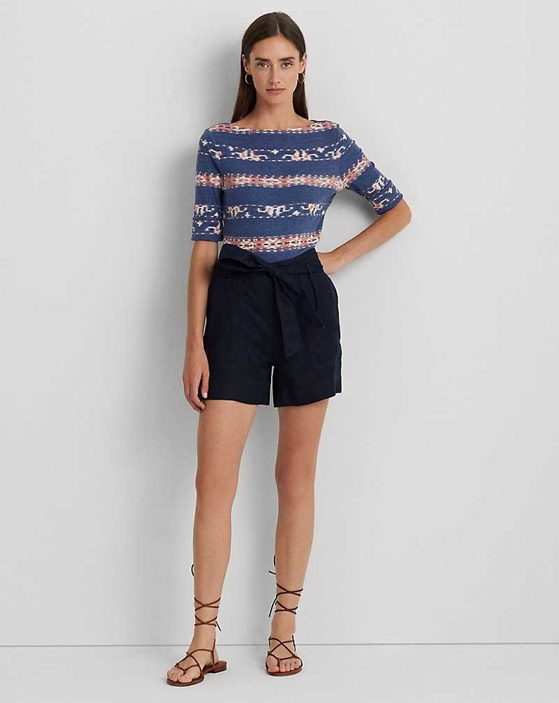 Tops Ralph Lauren Print Stretch Cotton Boatneck Tee Mujer Blue/Pink/Cream | YHSXDOV-34 - vista 3