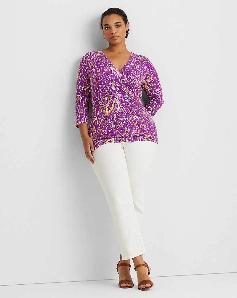 Tops Ralph Lauren Print Surplice Jersey Top Mujer Purple/Yellow/Cream | WMGQKUS-15 - vista 3