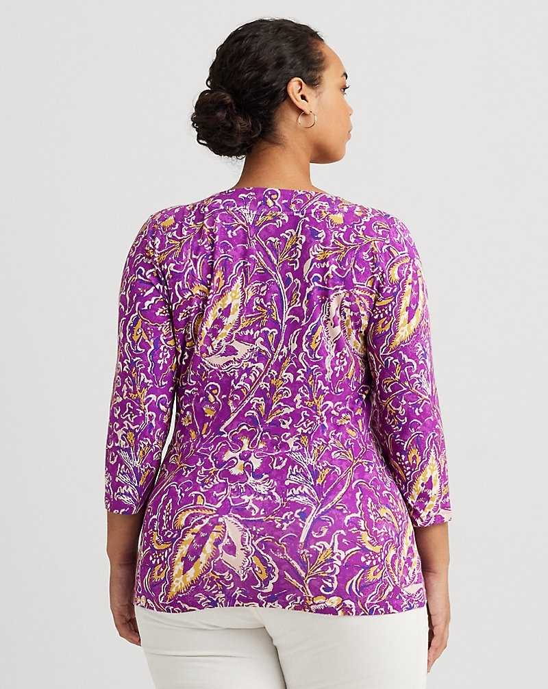 Tops Ralph Lauren Print Surplice Jersey Top Mujer Purple/Yellow/Cream | WMGQKUS-15 - vista 4