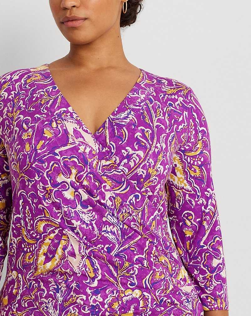 Tops Ralph Lauren Print Surplice Jersey Top Mujer Purple/Yellow/Cream | WMGQKUS-15 - vista 5