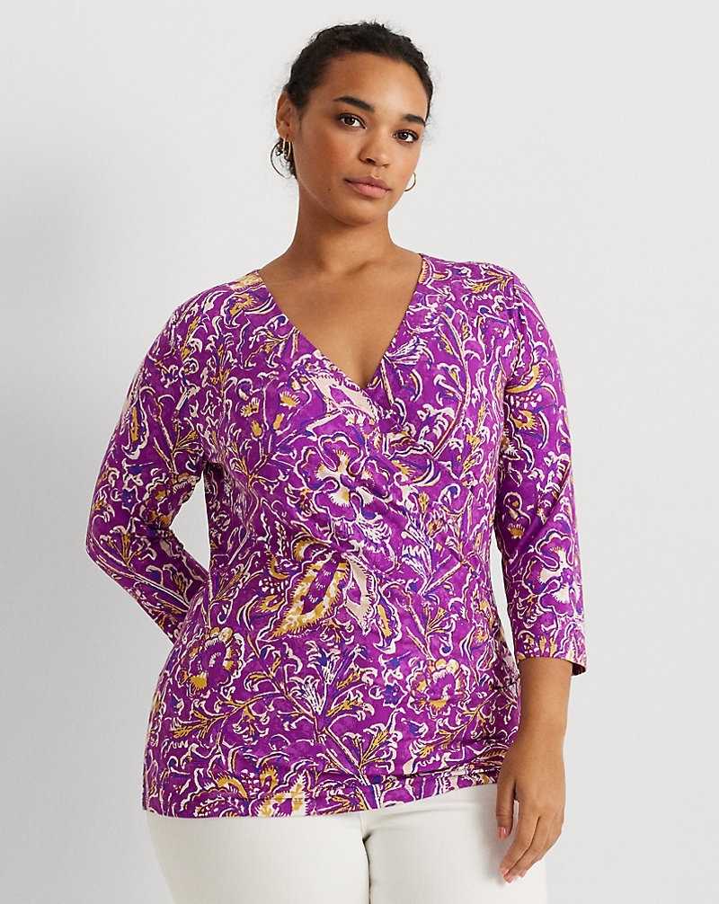Tops Ralph Lauren Print Surplice Jersey Top Mujer Purple/Yellow/Cream | WMGQKUS-15 - vista 1