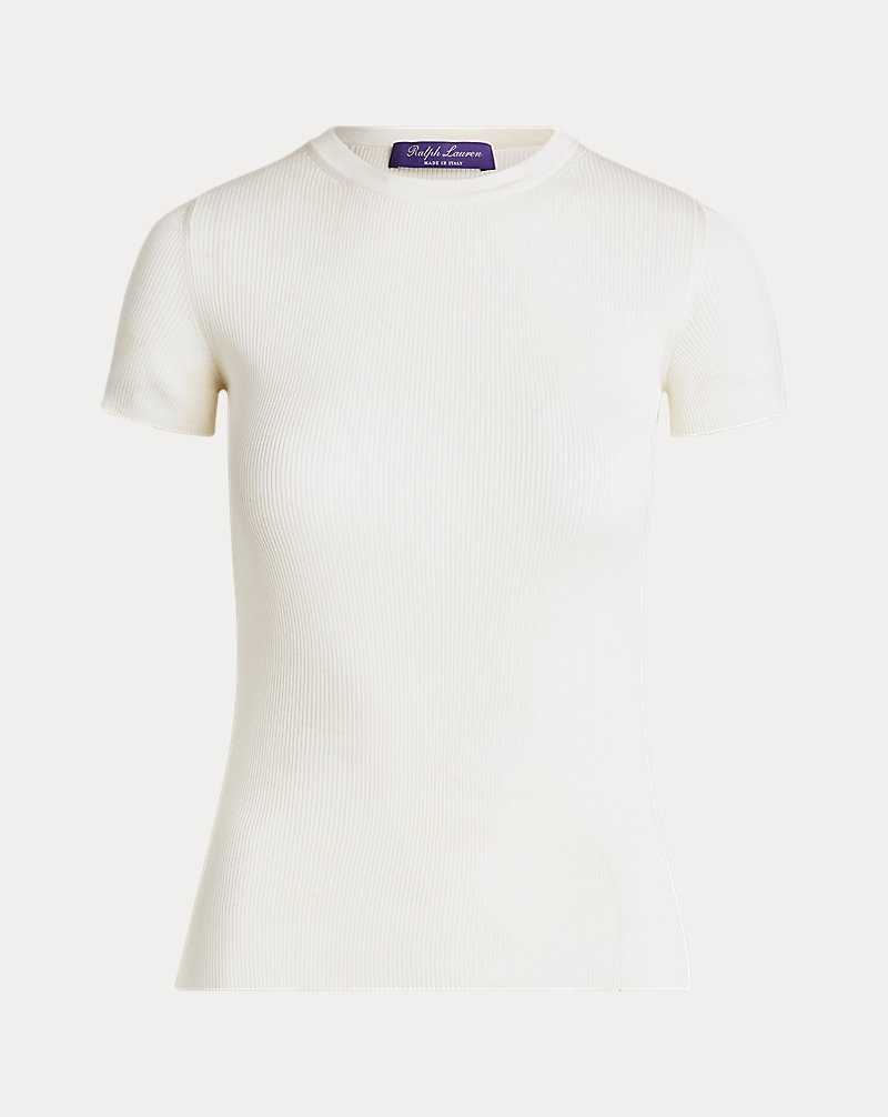 Tops Ralph Lauren Rib-Knit Silk Tee Mujer Creme | RJGCYHS-03 - vista 2