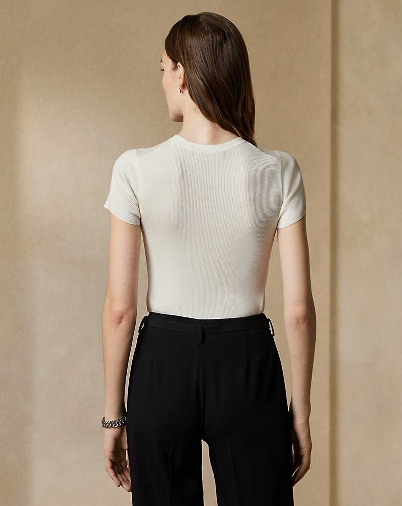 Tops Ralph Lauren Rib-Knit Silk Tee Mujer Creme | RJGCYHS-03 - vista 4