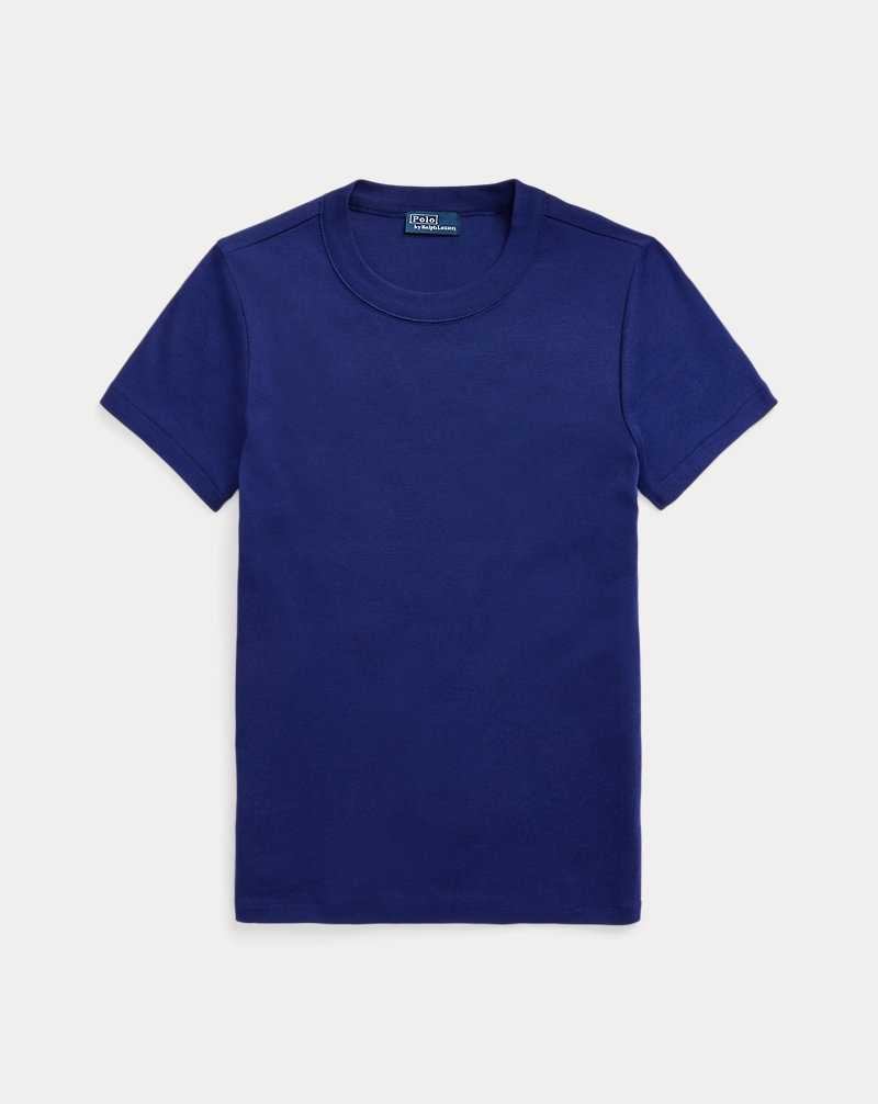 Tops Ralph Lauren Rib-knit Cotton Tee Mujer Azul Rey | NTRPGEH-30 - vista 2