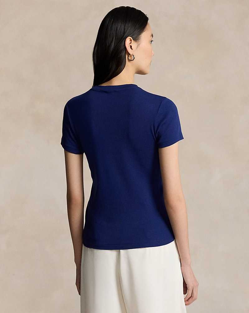 Tops Ralph Lauren Rib-knit Cotton Tee Mujer Azul Rey | NTRPGEH-30 - vista 4