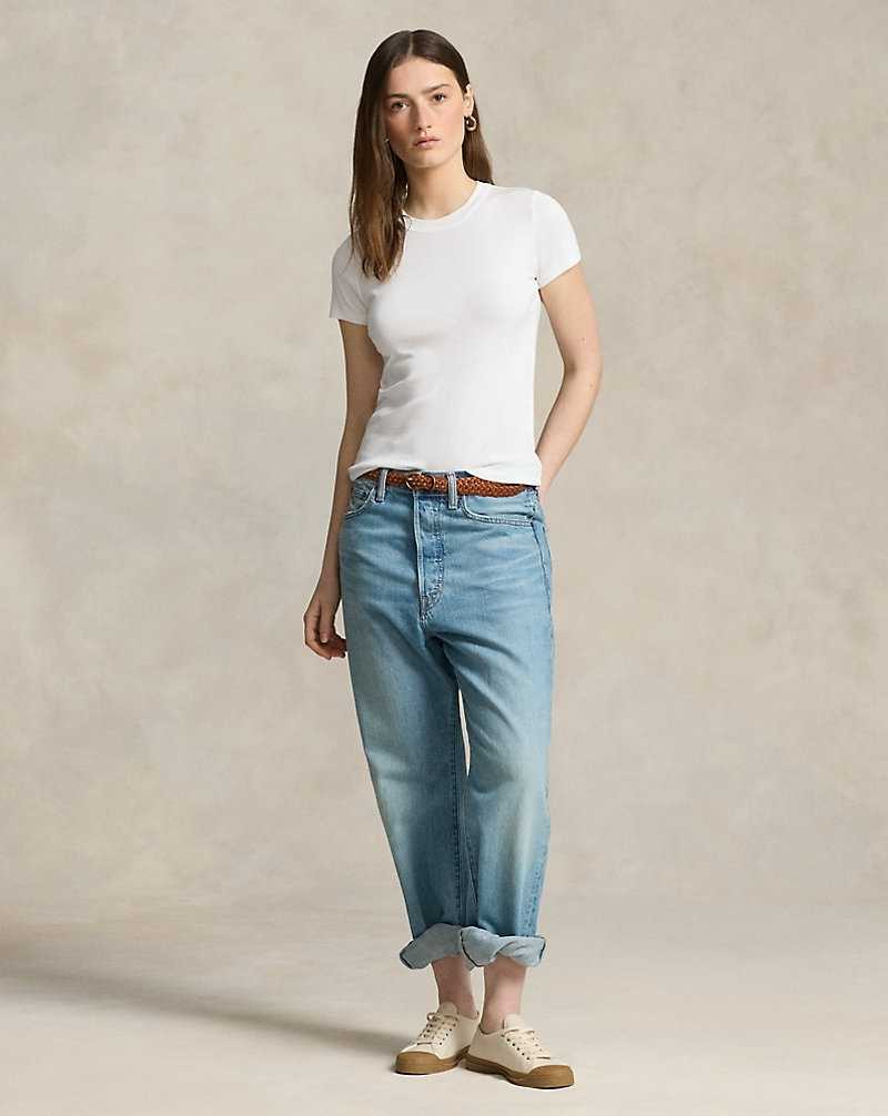 Tops Ralph Lauren Rib-knit Cotton Tee Mujer Blancos | WBPGFTE-23 - vista 3