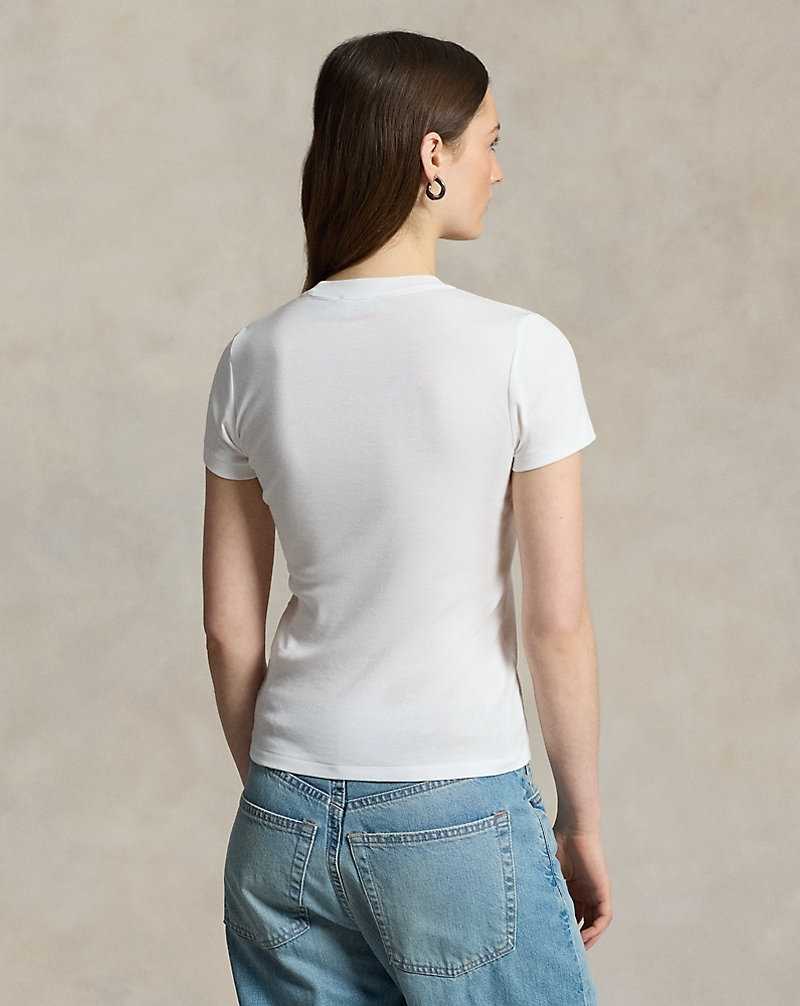 Tops Ralph Lauren Rib-knit Cotton Tee Mujer Blancos | WBPGFTE-23 - vista 4